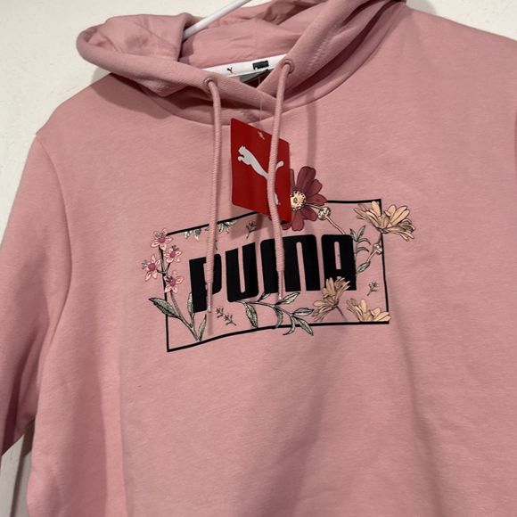 New With Tags Women’s Large Pink Puma Pullover Hoodie Floral Pattern - Picture 2 of 6